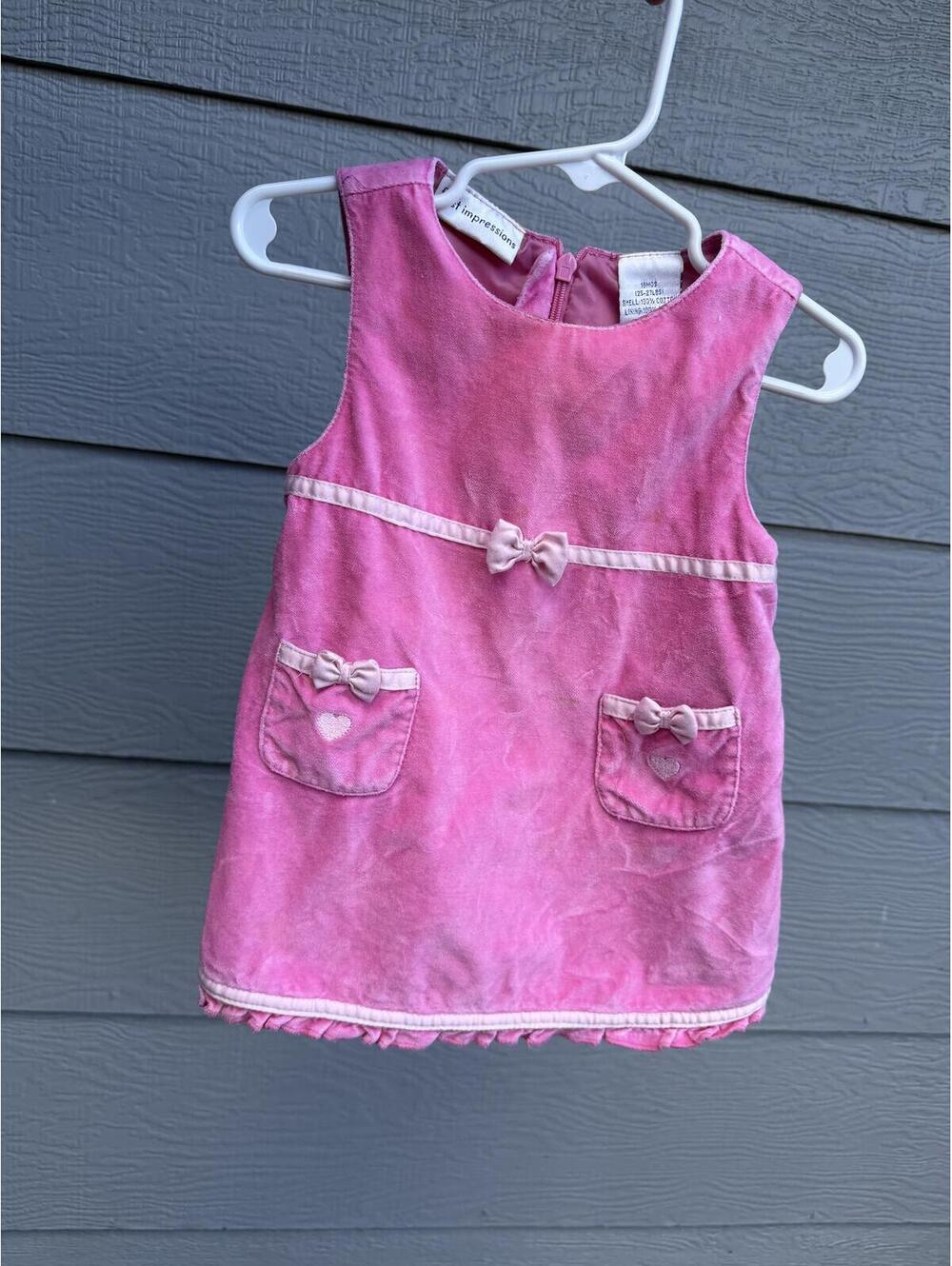 Y2K First Impressions Pink Velour Sleeveless Toddler Dress with Bow Trim